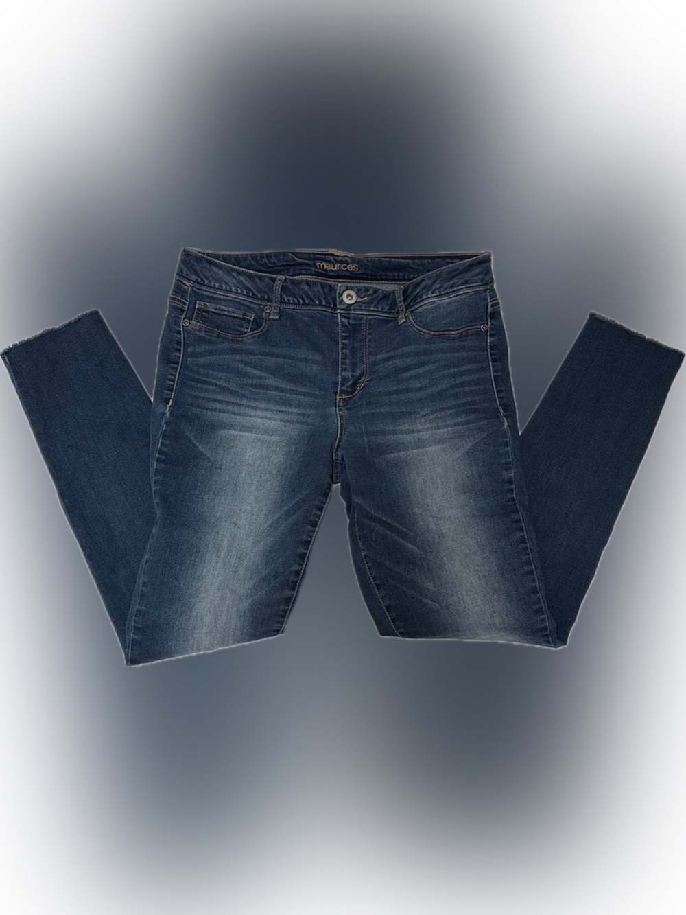 Maurices DENIM JEANS Med Dark Blue SANDBLASTED SLIM STRAIGHT STRETCH COTTON L -R
